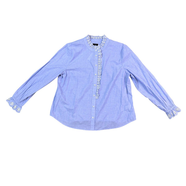 Talbots Womens Blue Cotton Blouse Petite Eyelet Embroidered Button-Front Sz  XLP