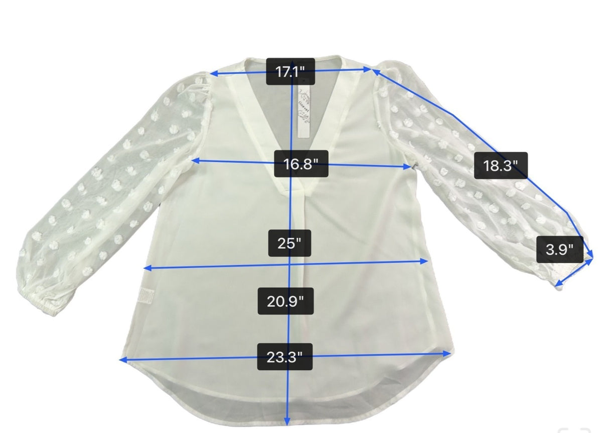 Gaovot Women’s White V-Neck Blouse Textured Long Sleeve Dot Details Size M - New