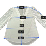 Gaovot Women’s White V-Neck Blouse Textured Long Sleeve Dot Details Size M - New