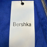 Bershka Womens Blue Faux Shearling Biker Jacket With Zipper Pockets Size S