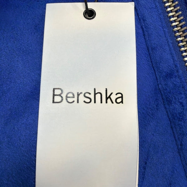 Bershka Womens Blue Faux Shearling Biker Jacket With Zipper Pockets Size S