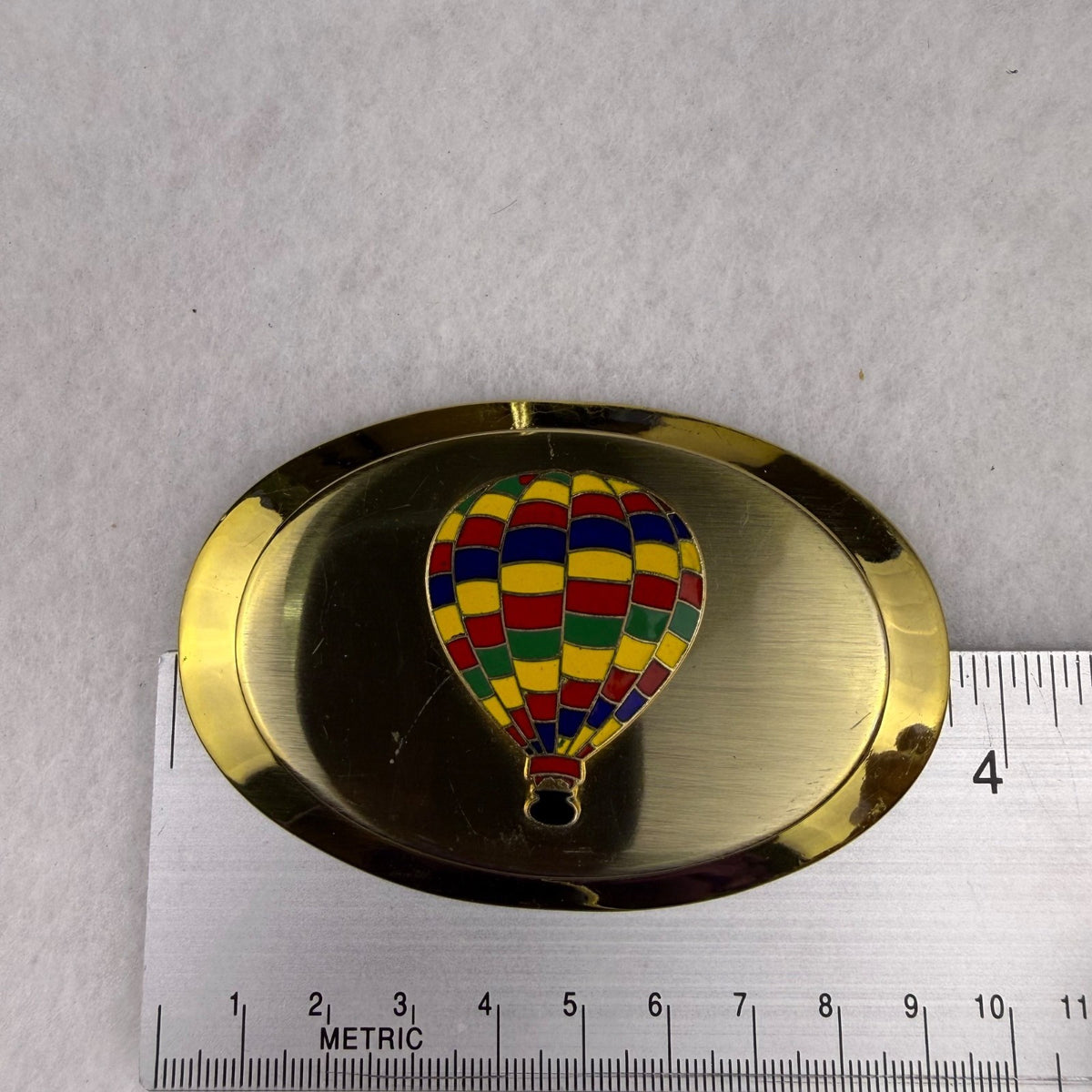 Enamel Gold-Tone Unisex Hot Air Balloon Belt Buckle Oval Shape 3.5" Collectible