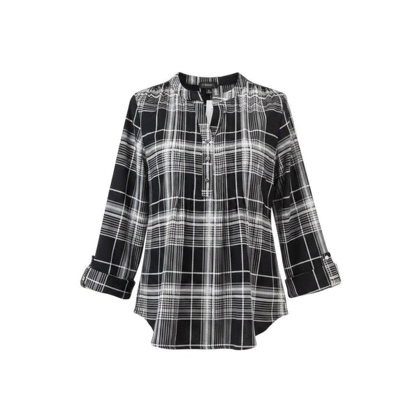 Cocomo Womens Black & White Plaid Long Sleeve Blouse Polyester Blend Size L