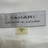 Tahari Womens White Polyester Short Sleeve Gold Button Detail Blouse Size 4