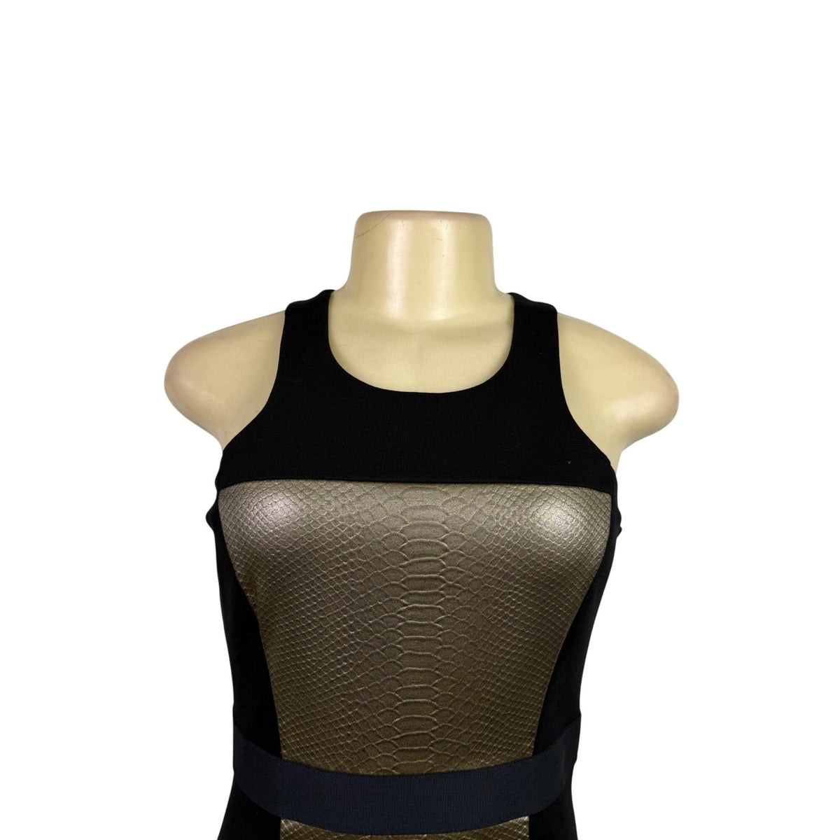 Bailey 44 Womens Black & Gold Faux Snakeskin Bodycon Sleeveless Mini Dress Size