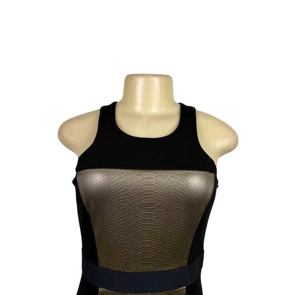 Bailey 44 Womens Black & Gold Faux Snakeskin Bodycon Sleeveless Mini Dress Size