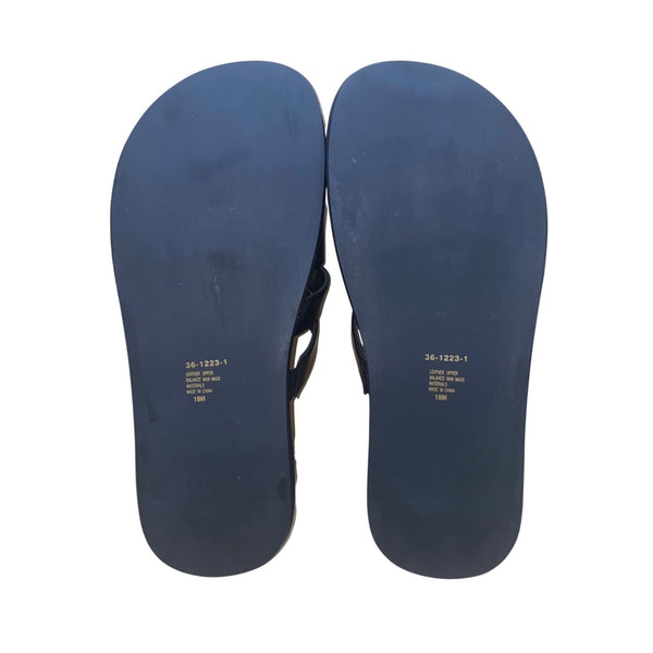Harvé Benard Women’s Black Leather Slide Sandals Toe Loop Comfort Sole Size 10M