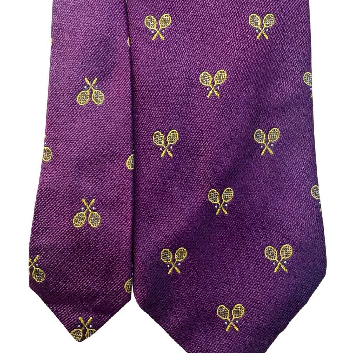H. Stockton Men’s Purple Silk Tennis Racket Pattern Necktie Handmade England