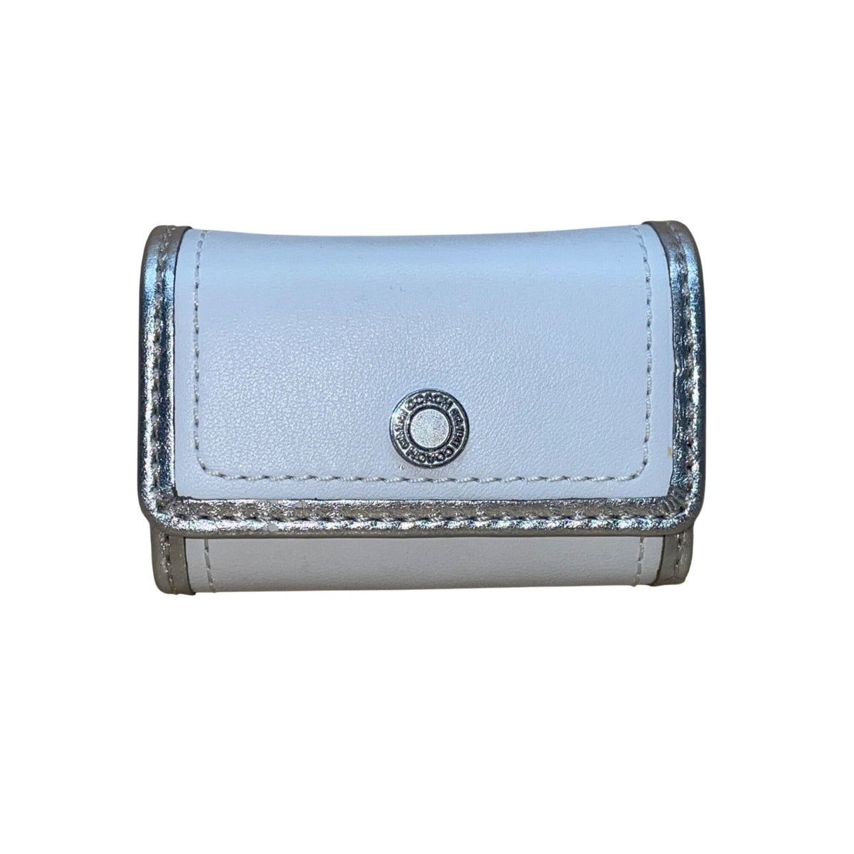 Coach Women’s White Leather With Silver Trim Compact Mini Wallet