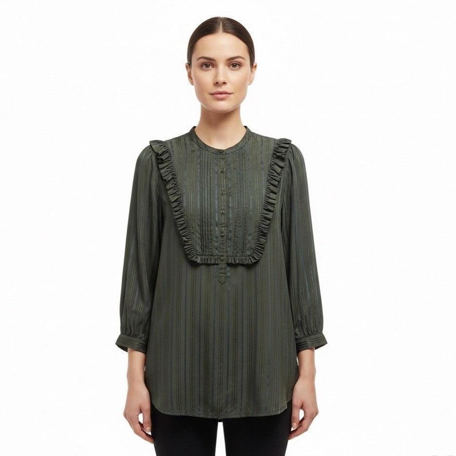 Marc By Marc Jacobs Womens Gray 100% Silk Ruffled Striped Blouse Size 8