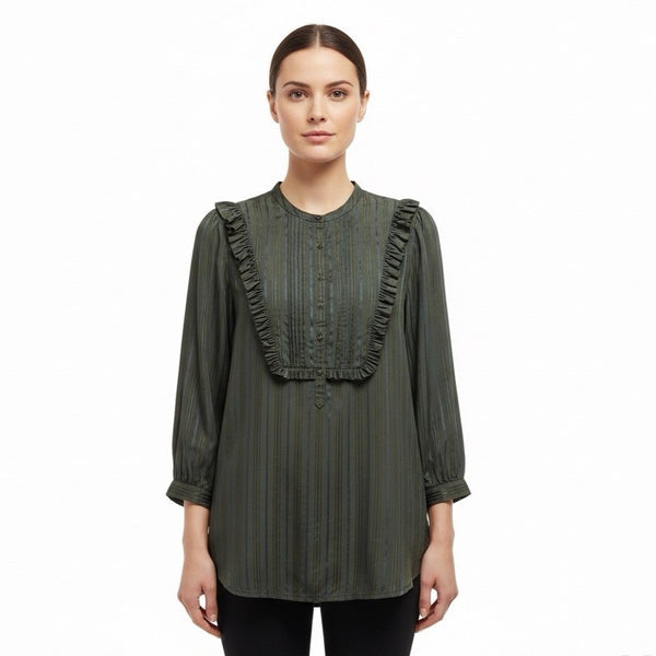 Marc By Marc Jacobs Womens Gray 100% Silk Ruffled Striped Blouse Size 8