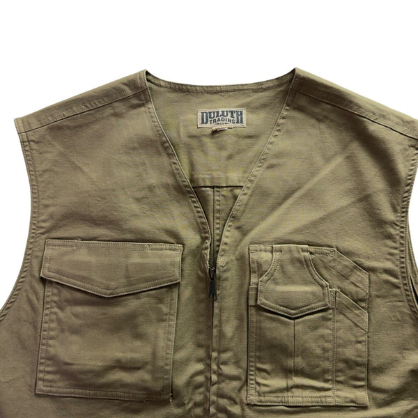 Duluth Trading Mens Tan Utility Vest Functional Storage Durable Zip Vest