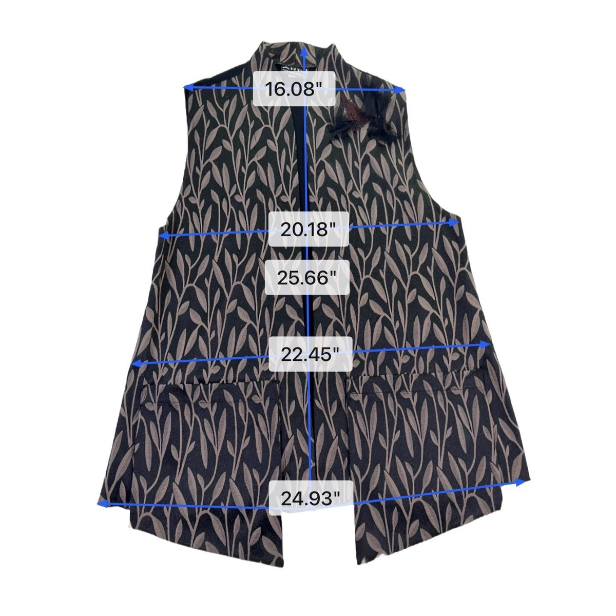 Ahnni Womens Black Taupe Leaf Print Open Front Vest With Tule Accent Size 1