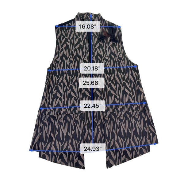 Ahnni Womens Black Taupe Leaf Print Open Front Vest With Tule Accent Size 1
