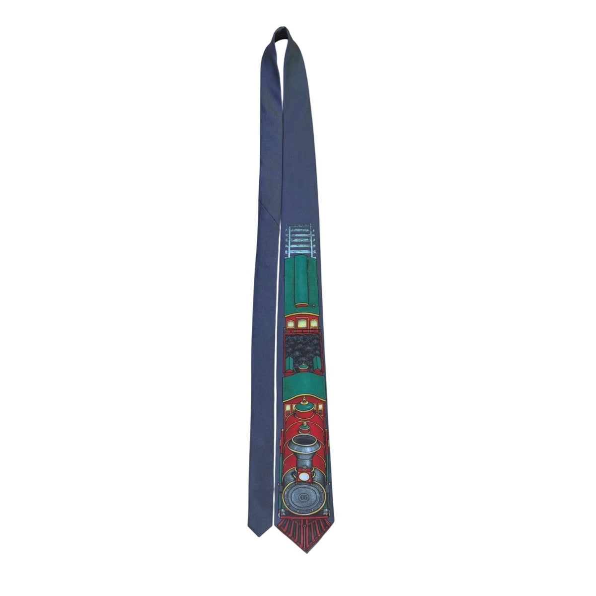 Custom Designed Mens Multi-Color Polyester Train Design Graphic Neck Tie