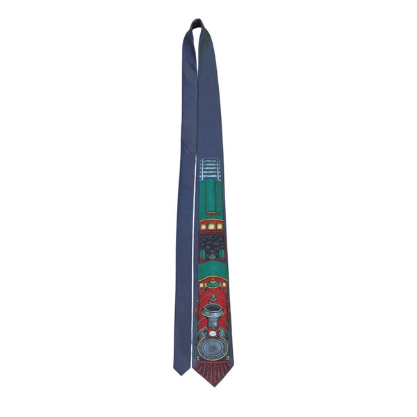 Custom Designed Mens Multi-Color Polyester Train Design Graphic Neck Tie