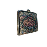 Vintage Womens Floral Tapestry Gold Metal Frame Triple Magnification Dual Mirror