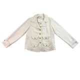 Joan Rivers Womens Ivory Blazer Jacket Large Textured Gold Button Design