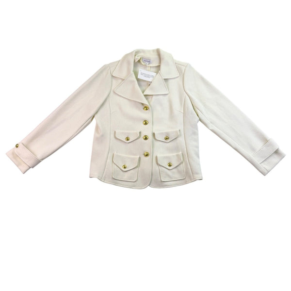 Joan Rivers Womens Ivory Blazer Jacket Large Textured Gold Button Design