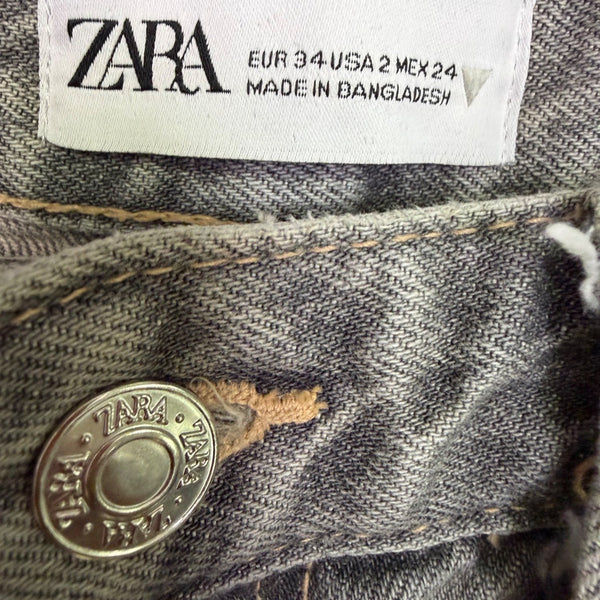 Zara Womens Gray Denim Wide-Leg Cargo Pants With Side Straps Size 2