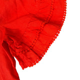 Chicos Womens Red Linen Maxi Dress Tiered Design Flutter Sleeves Size 2 (L - 12)