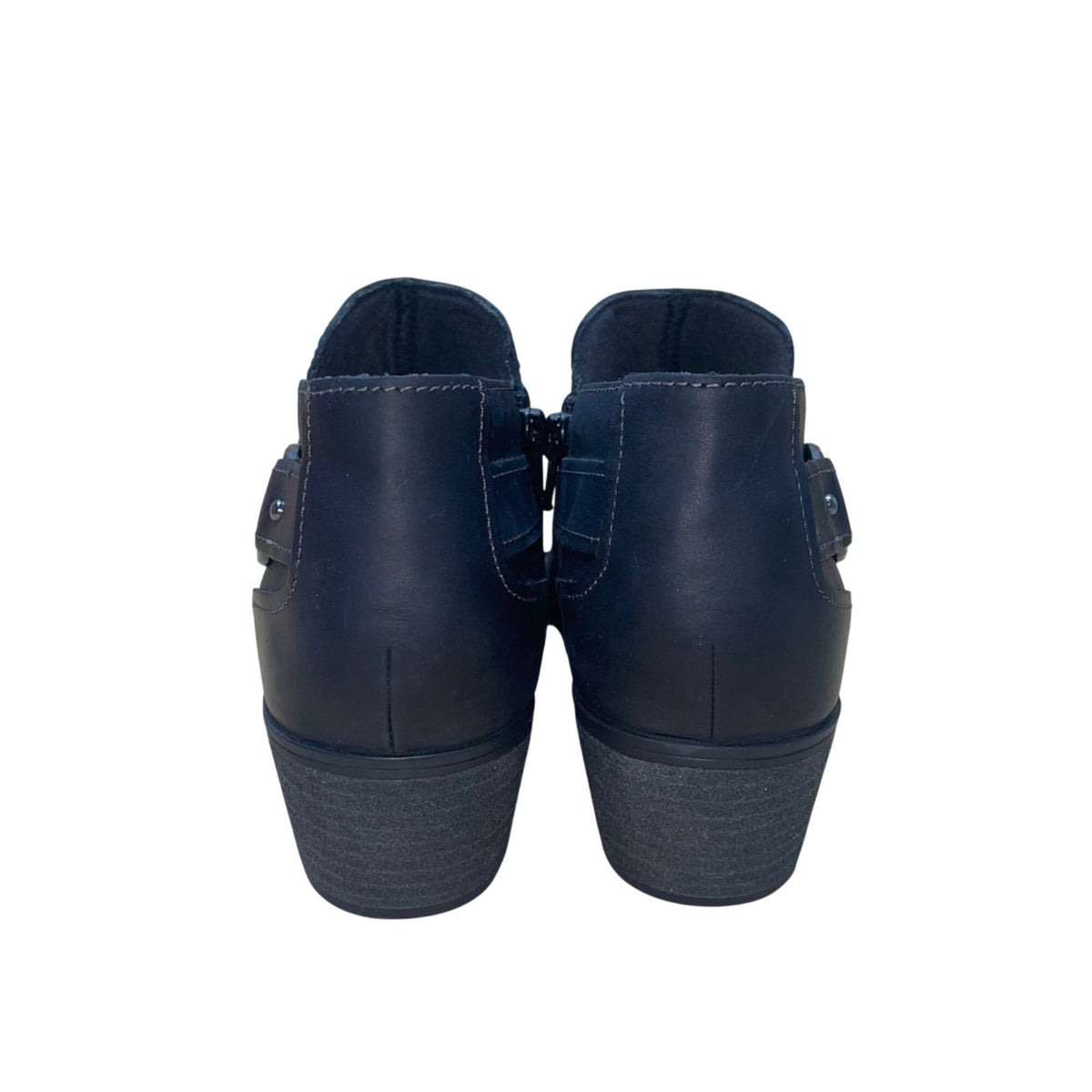 Clarks Women’s Black Oily Leather Block Charlten Grace Ankle Booties Size 7.5W