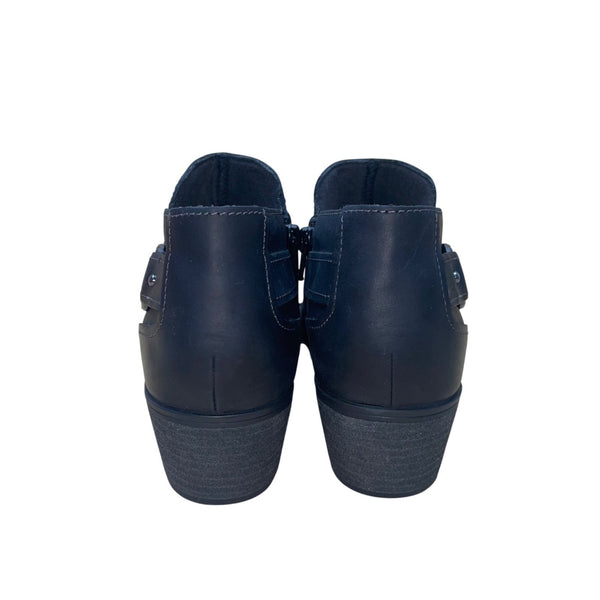 Clarks Women’s Black Oily Leather Block Charlten Grace Ankle Booties Size 7.5W
