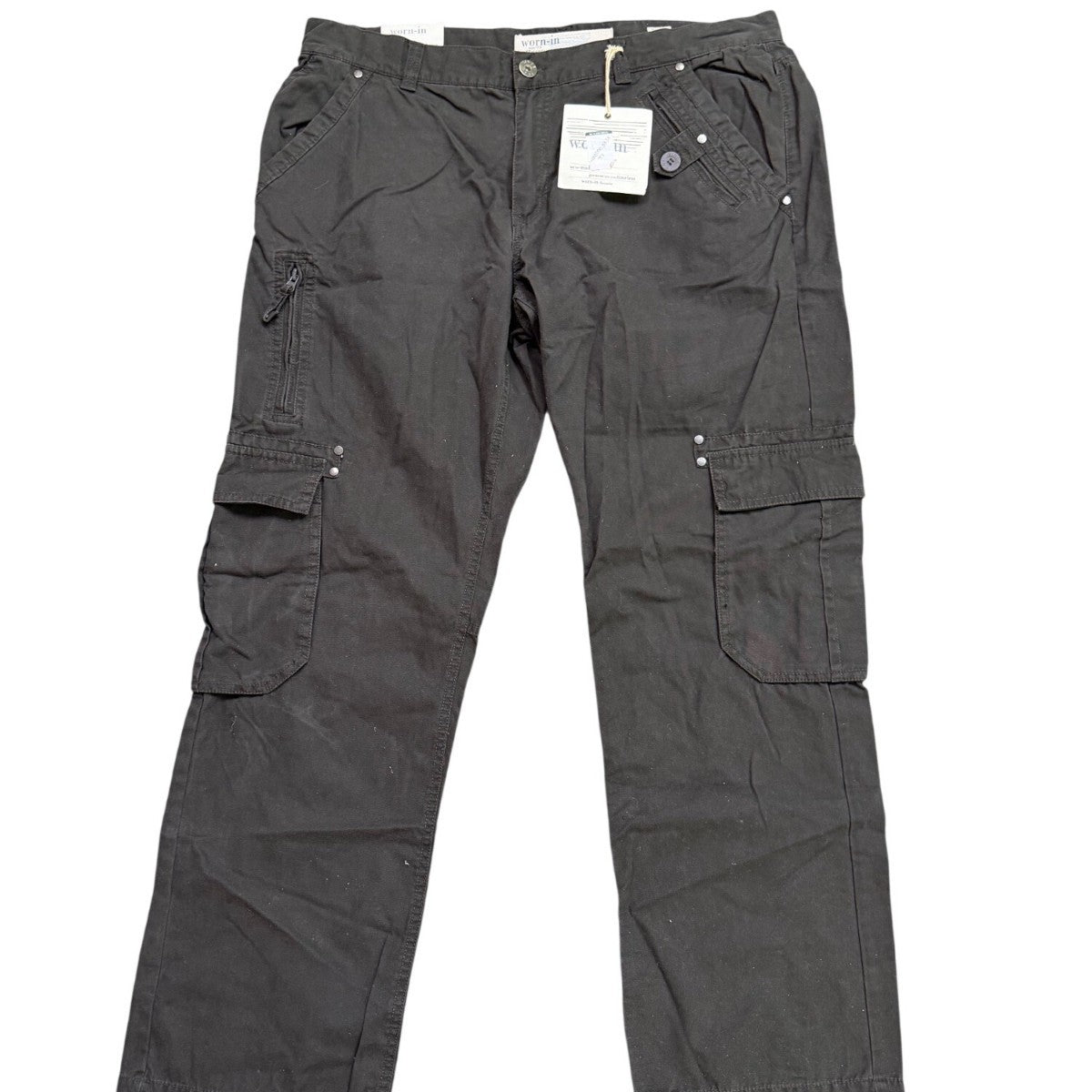 Worn-In Mens Black Cotton Cargo Pants Relaxed Fit Durable With Pockets Size 40