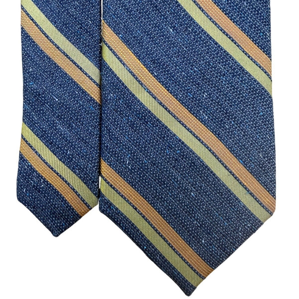 Tie Bar Mens Blue & Multi-Color Silk Linen Striped Tie Elegant Stain Resistant