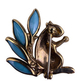 Crown Trifari Womens Gold Tone Blue Glass Squirrel Brooch Vintage Style