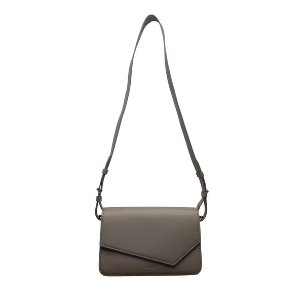 Wera Women’s Gray Leather Envelope Flap Adjustable Strap Compact Crossbody Bag