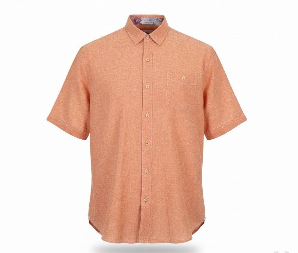Tommy Bahama Mens Orange Linen Short Sleeve Fit Size Button-Up Shirt Relax 2XB