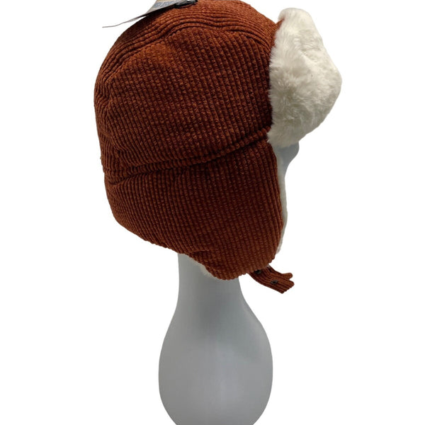 High Desert Gear Unisex Corduroy Faux Fur Trapper Ear Flaps Brown Cream One Size