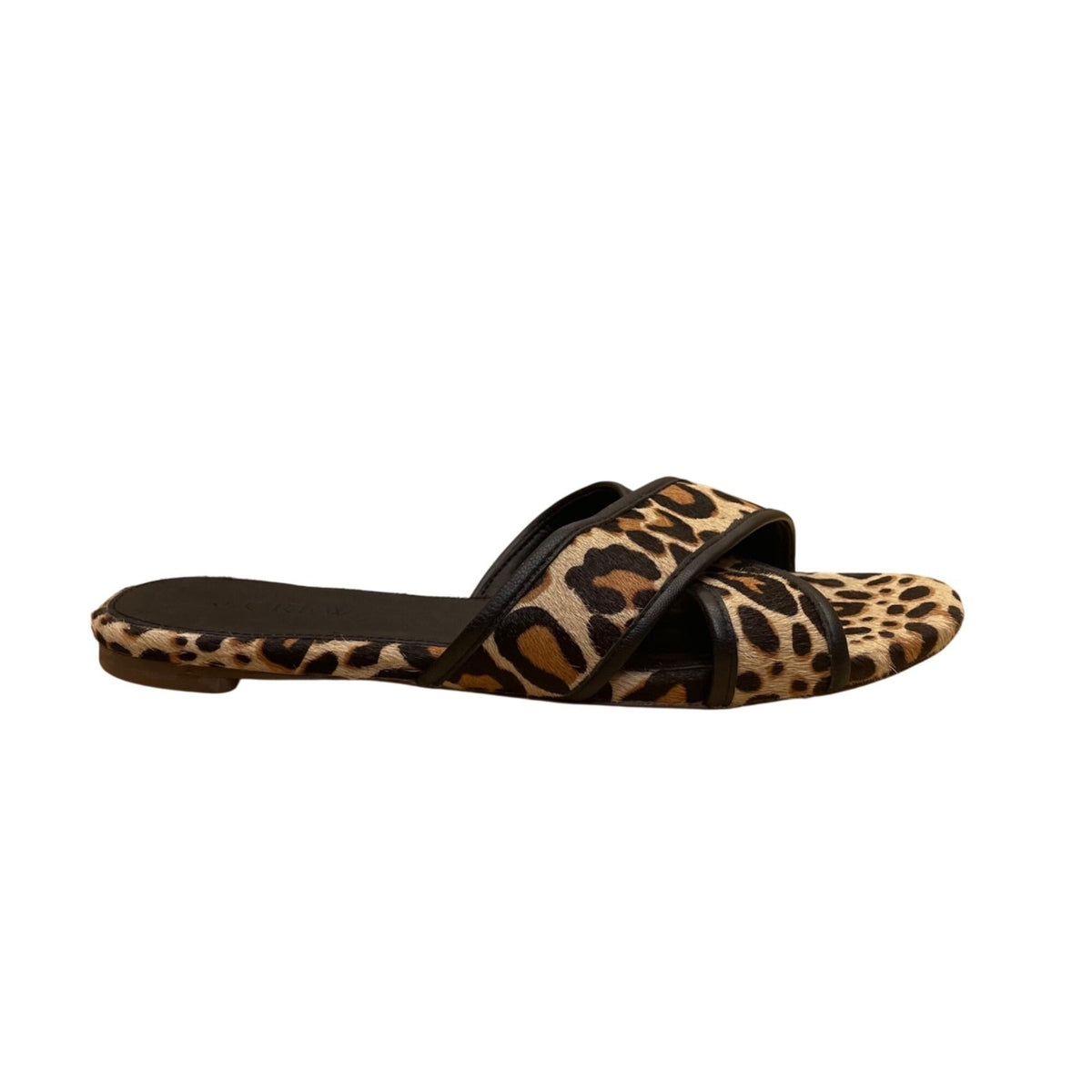 J. Crew Women’s Leopard Black Leather Animal Print Flat Slide Sandals Size 7