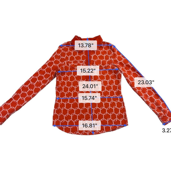 Talbots Womens Orange Chain-Print Long-Sleeve Collared Shirt Sz XS
