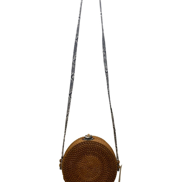 Romeo Roma Women’s Brown Rattan Woven Python Strap Detail Round Crossbody Bag
