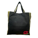 Betseyville Women’s Black Canvas & Gold-Toned Blingin Lips Rhinestone Tote Bag