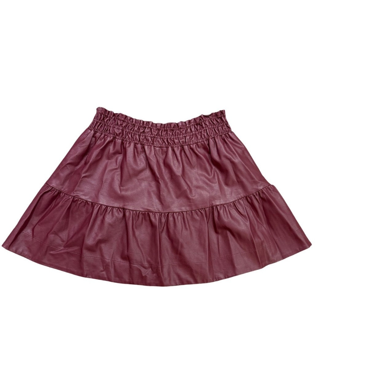 Anthropologie Womens Burgundy Coated Faux Leather Tiered Mini Skirt L