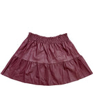 Anthropologie Womens Burgundy Coated Faux Leather Tiered Mini Skirt L
