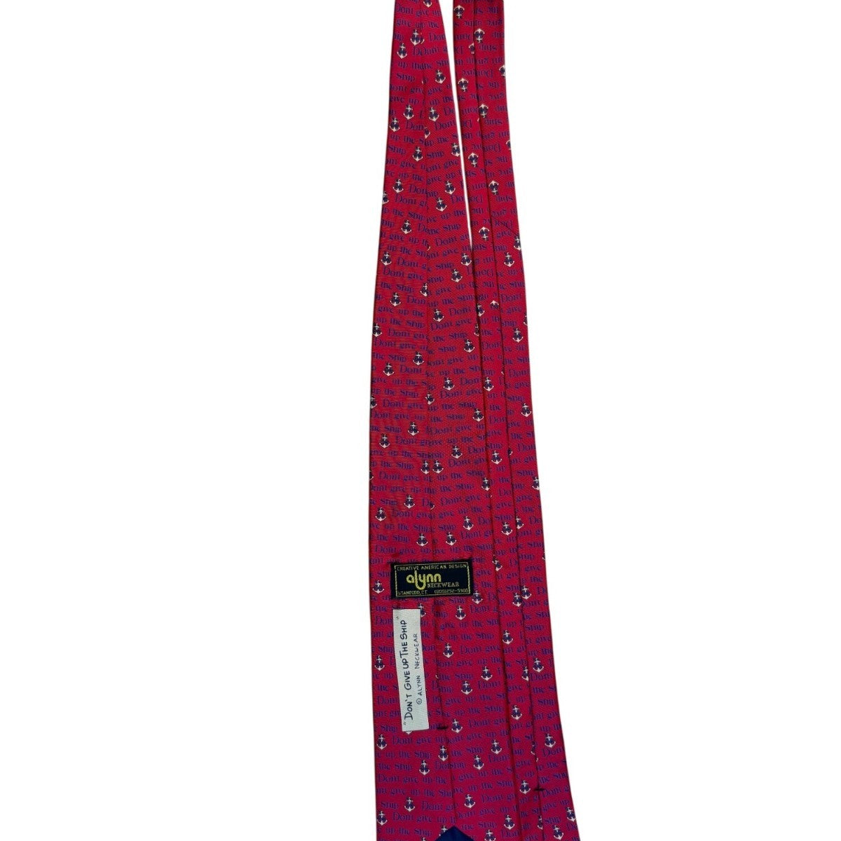 Alynn Mens Red Silk Necktie Nautical "Dont Give Up The Ship" Anchor Pattern USA