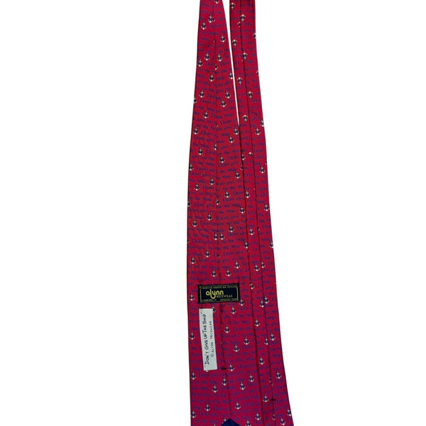 Alynn Mens Red Silk Necktie Nautical "Dont Give Up The Ship" Anchor Pattern USA