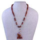 Natural Stone Womens Red Bead Necklace With Fish Pendant Handmade Design