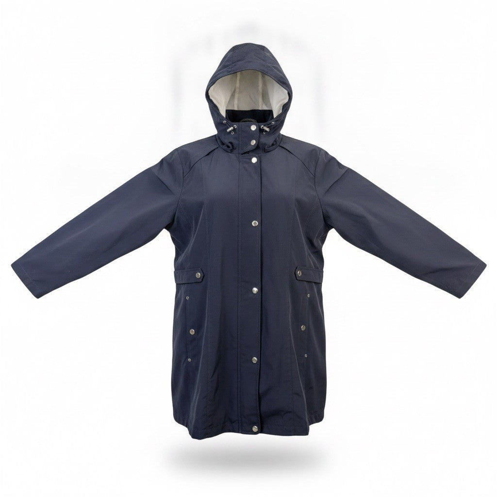 Gallery Womens Navy Hooded Raincoat Waterproof Lightweight Long Jacket Sz 3X