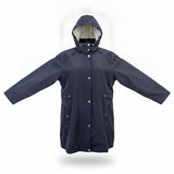 Gallery Womens Navy Hooded Raincoat Waterproof Lightweight Long Jacket Sz 3X
