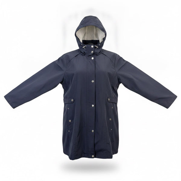 Gallery Womens Navy Hooded Raincoat Waterproof Lightweight Long Jacket Sz 3X