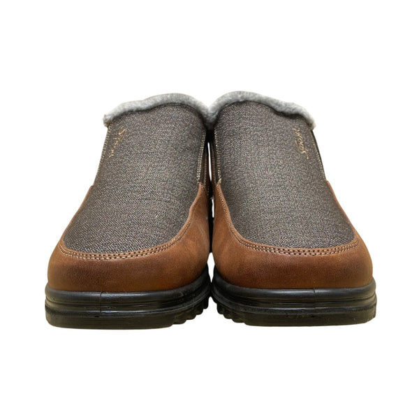Boxpopla Men’s Brown & Gray Faux Leather Slip-On Winter Boots