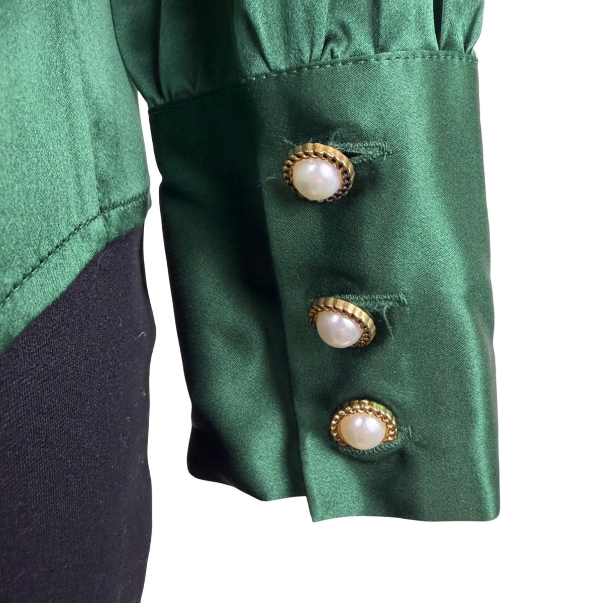LilySilk Womens Green Mulberry Silk Bow-Tie Blouse Satin Button Cuffs Sz M