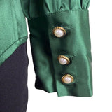LilySilk Womens Green Mulberry Silk Bow-Tie Blouse Satin Button Cuffs Sz M