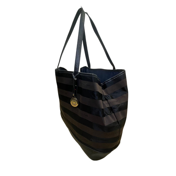 Tommy Hilfiger Women’s Black Striped Nylon & Leather Everyday Tote Bag