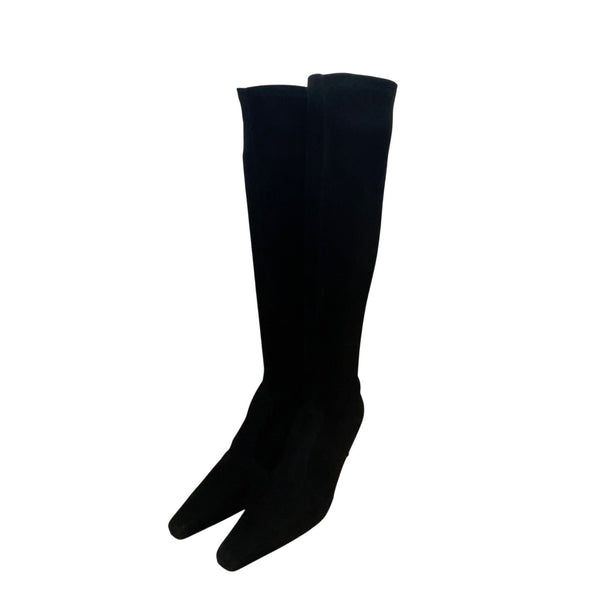 Stuart Weitzman Women’s Black Stretch Suede Empire Knee-High Heeled Boots Size 9